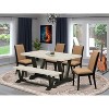 HomeStock 6-Piece Rectangle Natural Oak Finish Solid Wood Top Dining Table with 1-Bench, 4-Chairs - 2 of 4