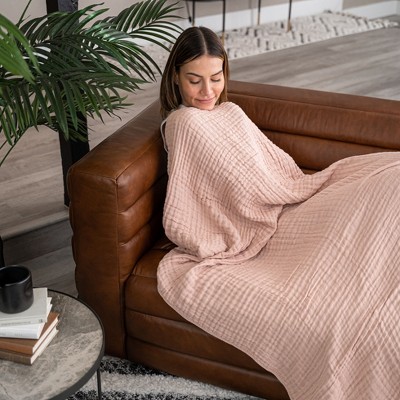 Blush King Size Reversible Cotton Muslin Throw Blanket