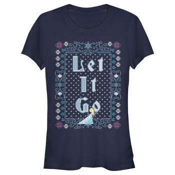Juniors Womens Frozen Let Go Knit Pattern T-Shirt