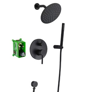 Sumerain Matte Black Shower Fixture, Shower Faucet Set,  Shower System with Rain Shower and Handheld - 1 of 4
