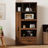 PDTEND 70.87" Freestanding Kitchen Pantry Cabinet with Pull-Out Multi-Tier Storage, Large Drawer, Aluminum Frame Glass Door - Walnut - 3 of 4