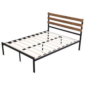 Costway Twin Size Metal Platform Bed Frame Mattress Foundation wooden Headboard - 1 of 4