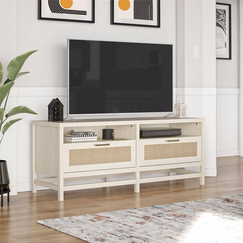 Latta TV Stand for TVs up to 60&#34; with Faux Rattan Ivory Oak - Room &#38; Joy, 3 of 12