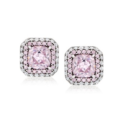 Ross-Simons 3.60 ct. t.w. Simulated Pink Sapphire Earrings With .50 ct. t.w. Czs in Sterling Silver