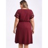 Women's Plus Size Hollow Out V-Neck Elastic Waist Short Sleeve Summer Comfty A-Line Dresses with Pockets - GRACE & GRANDEUR - 3 of 4