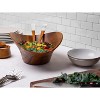 Nambe Ripple Salad Bowl and 2 Servers, Acacia Wood & Nambe Alloy ,15.5" L x 6" H - 4 of 4