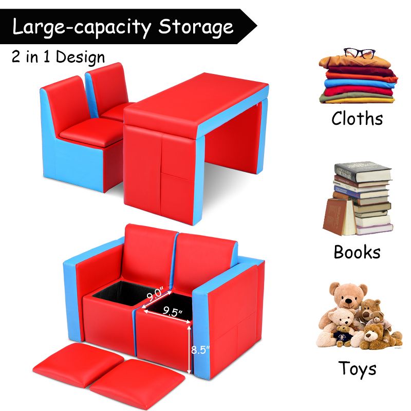 Infans Multi-functional Kids Sofa Table Chair Set Couch Storage Box Furniture Bedroom, 5 of 8