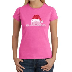 LA Pop Art Christmas Peeking Dog - Women's Word Art T-Shirt - 1 of 4
