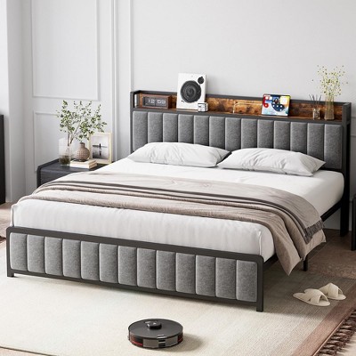 Bed Frame with Storage Headboard and 2 Socket Charging Station
