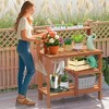 Aghana Digitals Natural Solid Wood Outdoor Garden Workstation with 2-Tier Open Shelves, 35.5" Large - 2 of 4
