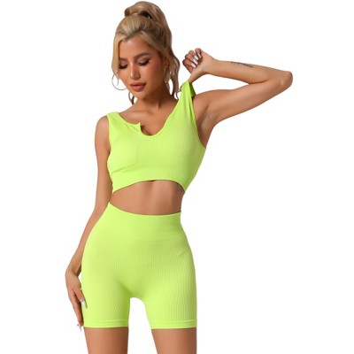 Allegra K Women's Bra and Underwear Sets, Ribbed Exercise Tank Bra High Waist Flatten Stomach Knickers