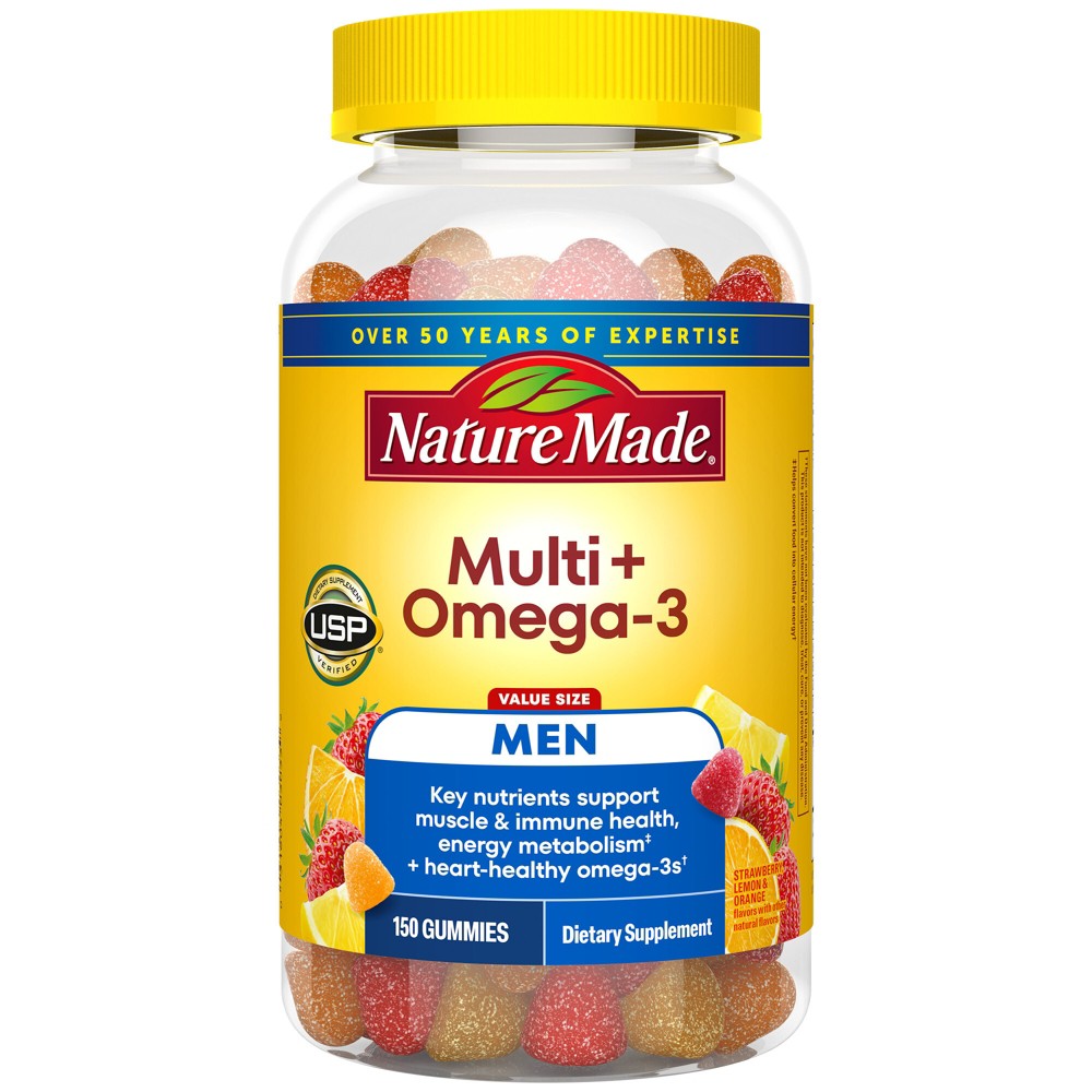 Photos - Vitamins & Minerals Nature Made Mens Multivitamin Gummies Plus Omega 3 Gummies, USP Verified - 150ct