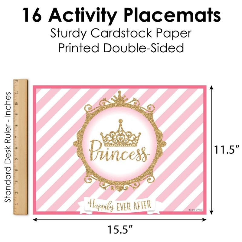 Big Dot of Happiness Little Princess Crown - Paper Pink and Gold Princess Birthday Party Coloring Sheets - Activity Placemats - Set of 16, 5 of 8