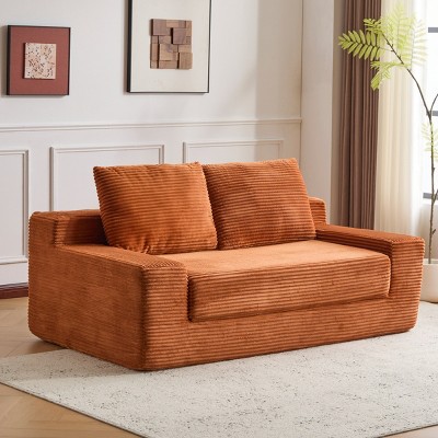 Modern Corduroy Couch Sofa Deep Seat Sofa Bed with Reversible Cushion Pillows for Living Room,Bedroom-The Pop Home