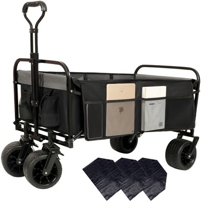 RISOKEYS 440lbs Foldable Utility Cart,with 360° Swivel Wheels & Strapping System,for Beach Trips,Gardening,Shopping with 3pcs Liner bag