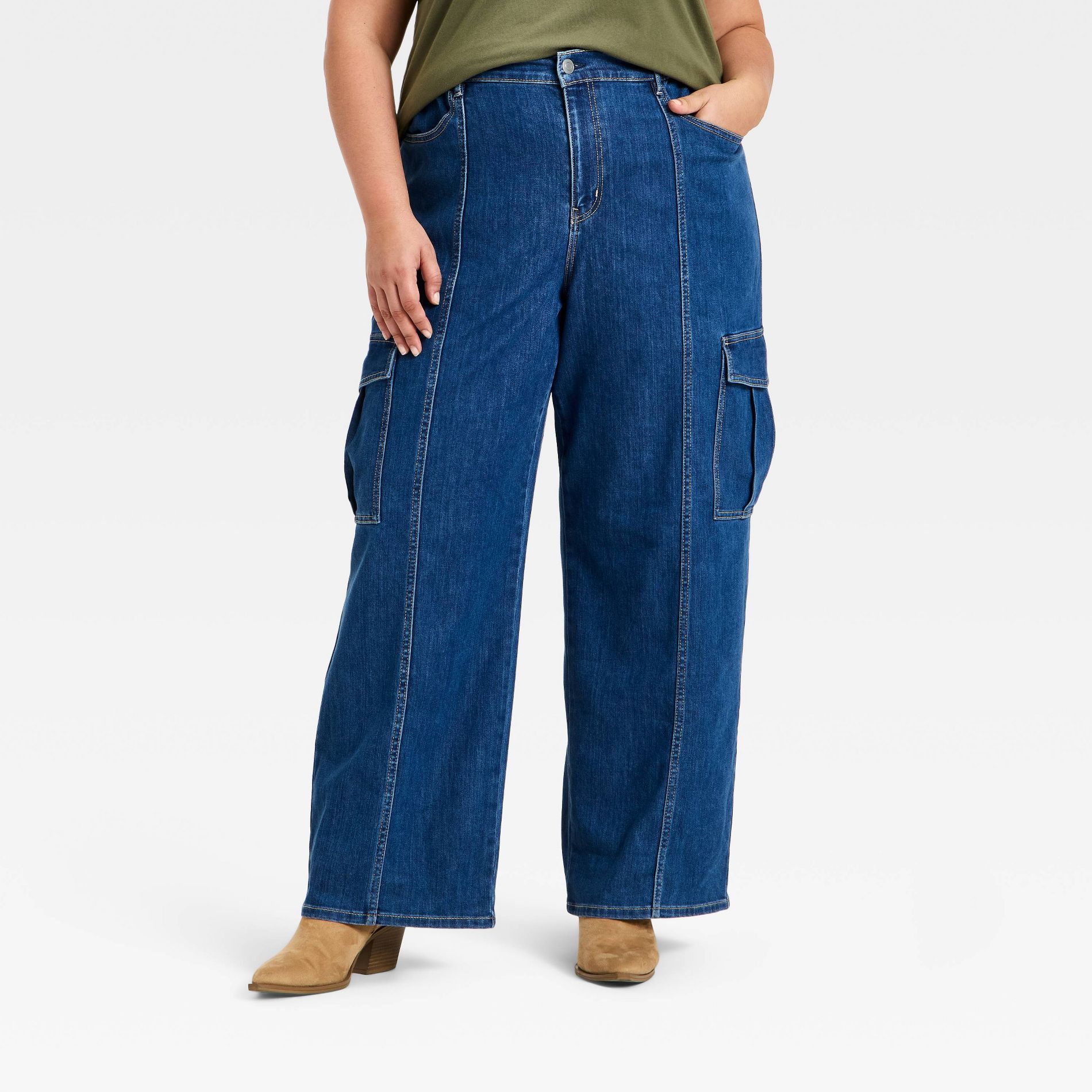 Women's Baggy Pull-On Cargo Pants - Ava & Viv™ Blue Denim