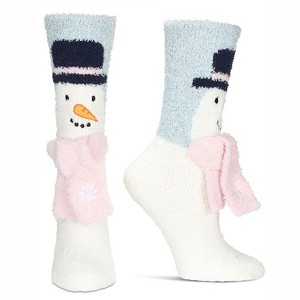 Memoi Women's Snowman Embellished Critter Plush Crew Socks Ivory One Size - 1 of 2