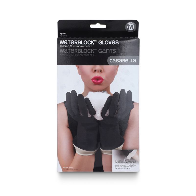 Casabella Premium Waterblock Latex Cleaning Gloves with Tapered Fit & Double Cuff, Breathable - Black, 2 of 4