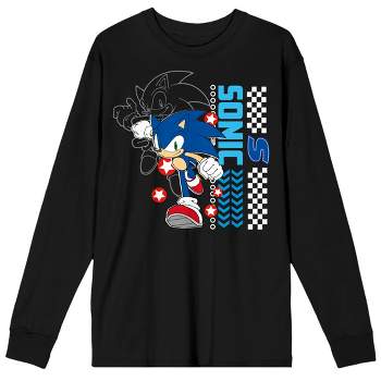 Sonic The Hedgehog Modern Blue Hedgehog Crew Neck Long Sleeve Black Adult Tee
