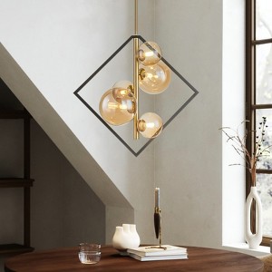 Rennnsan Fravelin 20"W 5-Light Geometric Glass Mid-Century Modern Dimmable Chandelier in Black - 1 of 4