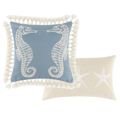 Coastal Blue and Beige Embroidered Kids Pillow Set
