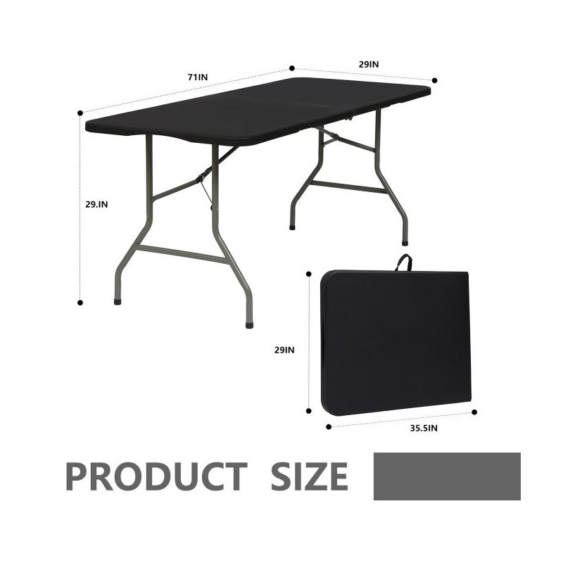 SUGIFT 6ft Portable Plastic Folding Tables for Home Garden Office Indoor Outdoor, Black, 4 of 8