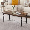 VECELO Rectangle Coffee Table for Living Room, Industrial Wood Look Accent Furniture, X-Shaped Design and Metal Frame, Rustic Brown - 2 of 4