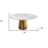 HomeRoots 54" Gray White and Gold Marble and Metal Pedestal Base Round Top Dining Table - 3 of 4