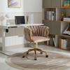360° Swivel Velvet Vanity Chair with Wheels and Hand Woven Backrest - 2 of 4