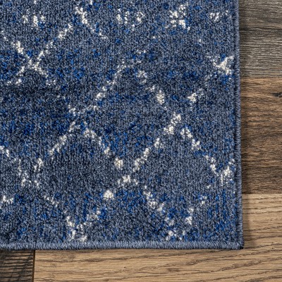 Dark Blue Trellis Synthetic Reversible Runner Rug