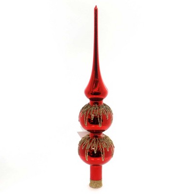 Golden Bell Collection " Red Finial W/ Gold Icicles Tree Topper Czech  -  Tree Toppers