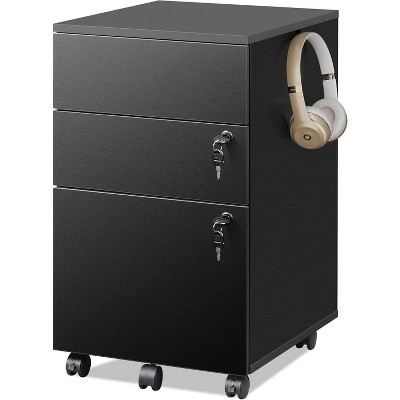 GALAXHERO 3-Drawer Rolling File Cabinet with Lock, Wood Under Desk Filing Cabinet for Home Office, Fits Letter/Legal/A4 Size