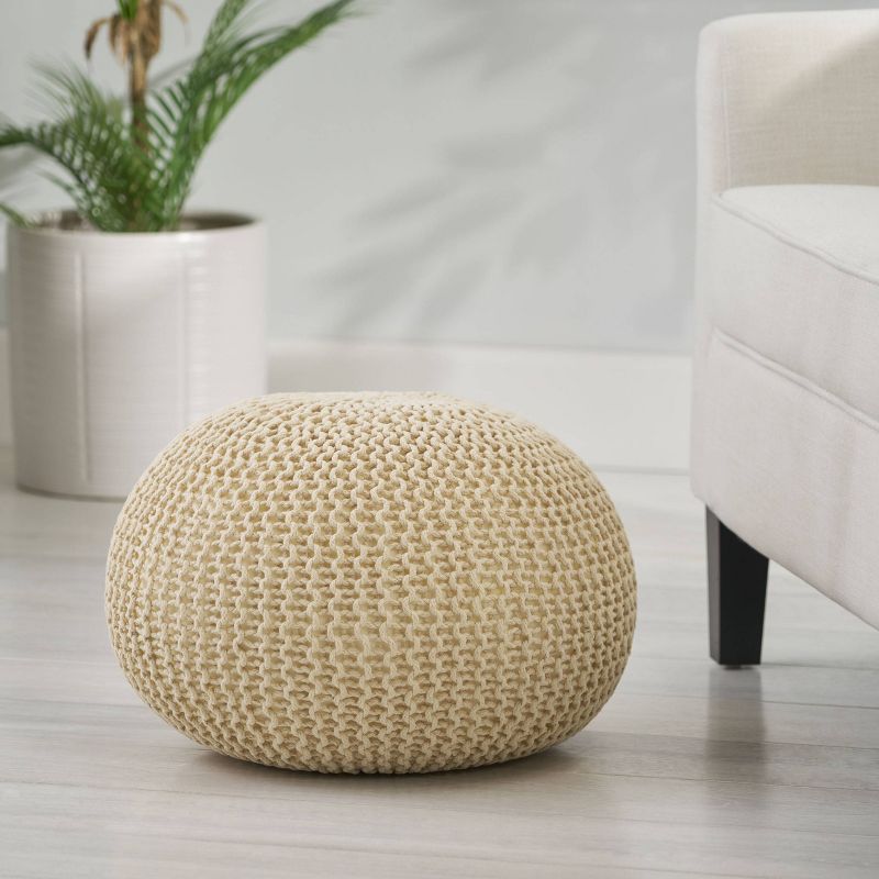 Abena Modern Knitted Cotton Round Pouf - Christopher Knight Home, 3 of 13