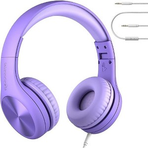 LiLGadgets Connect+ Pro Kids Headphones with Mic and Cord, SharePort Technology, Volume Limit 93db Wired Inline 3.5mm Jack- Purple - 1 of 4