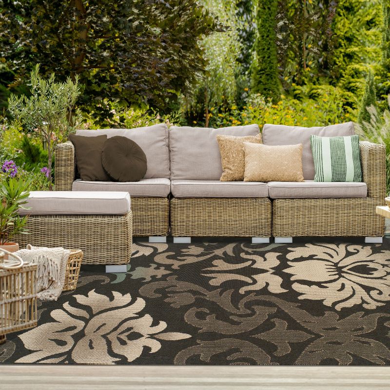 Traditional Damask Indoor Outdoor Area Rug by Blue Nile Mills, 2 of 7