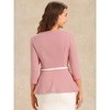 INSPIRE CHIC Women's 3/4 Sleeve Belted Elegant Business Work Peplum Top - 3 of 4