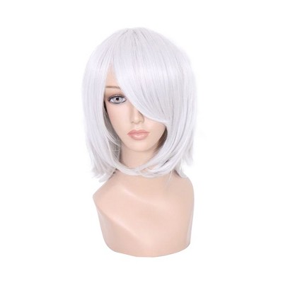 Unique Bargains Women's Curly Wigs 14" Silver Tone Grey with Wig Cap