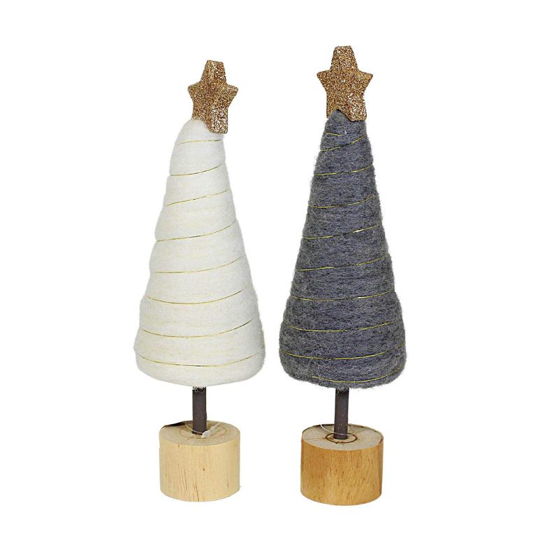 Tag 10.0 Inch Cream & Gray Cotton Candy Trees Gold Star Wood Base Tree Sculptures, 2 of 4