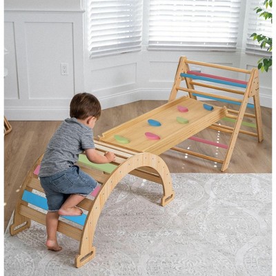 Avenlur Hazel Wooden Indoor Climbing Gym with Colored Bars and Slide