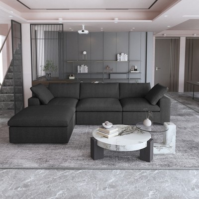WJShome 4Piece Sectional Sofa Couch,120.45" Down Filled Cloud Modular Couch with Storage Ottoman