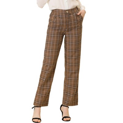 Allegra K Women's Plaid Elastic Waist Casual Work Office Long