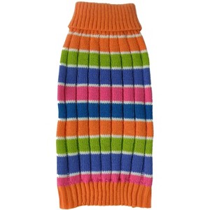 Pet Life (R) Tutti-Beauty Rainbow Heavy Cable Knitted Ribbed Designer Turtle Neck Dog Sweater - 1 of 3