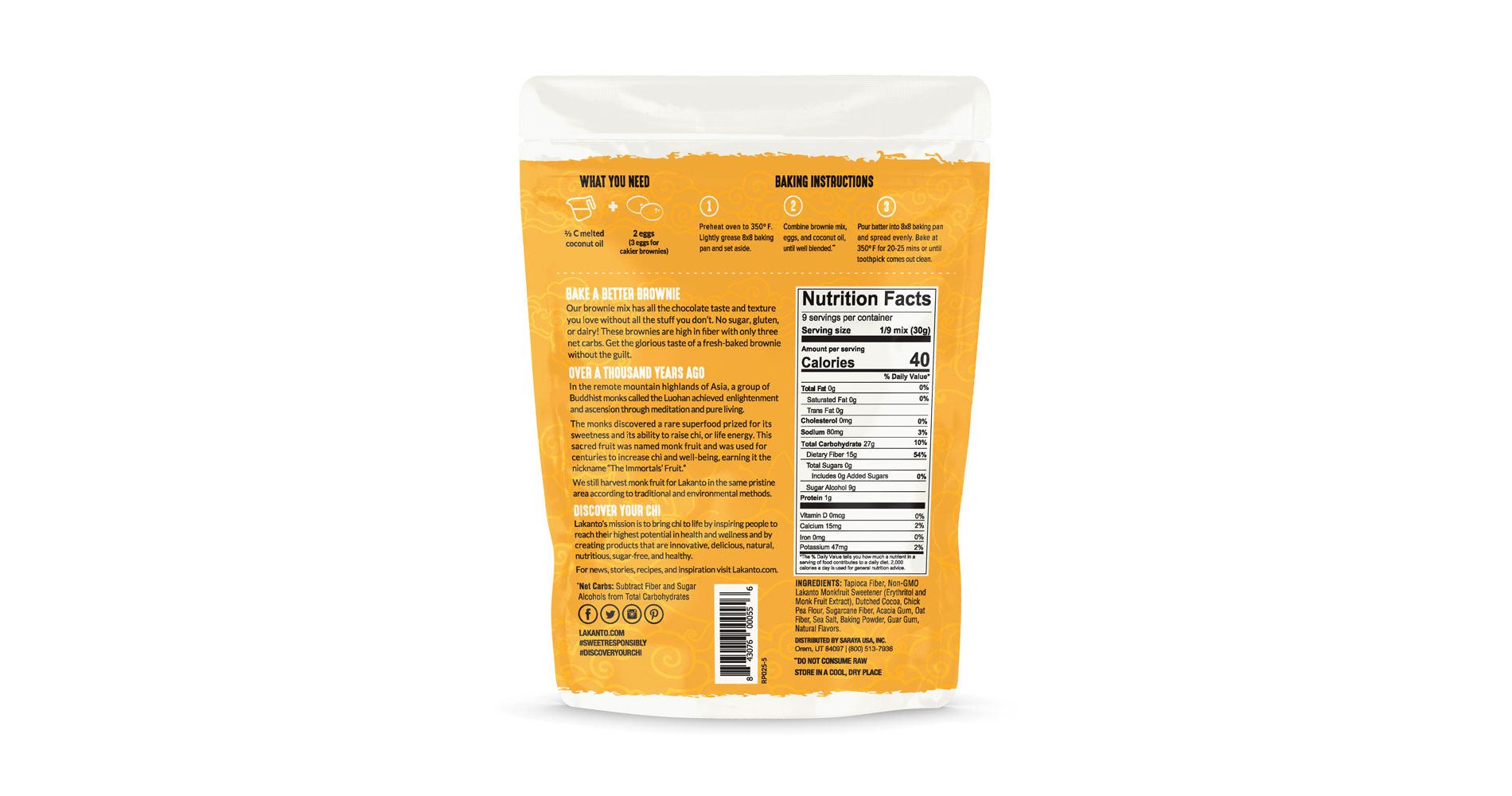 Lakanto Brownie Baking Mix, Sugar Free, Gluten Free, 9.71 OZ Bag
