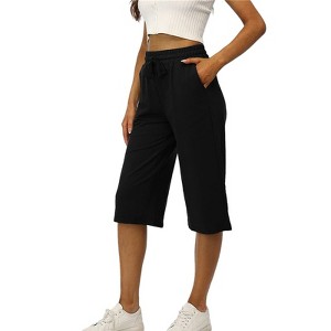 Women's Pants Drawstring Elastic Waist Casual Sporty Cropped Straight Leg Pants - 1 of 2