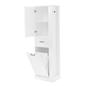 Rbied 63.8 in. H MDF Freestanding Linen Cabinet Bathroom Storage Cabinet with Adjustable Shelves and Tilt-Out Compartment - 1 of 4