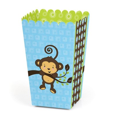 Big Dot of Happiness Blue Monkey Boy - Baby Shower or Birthday Party Favor Popcorn Treat Boxes - Set of 12