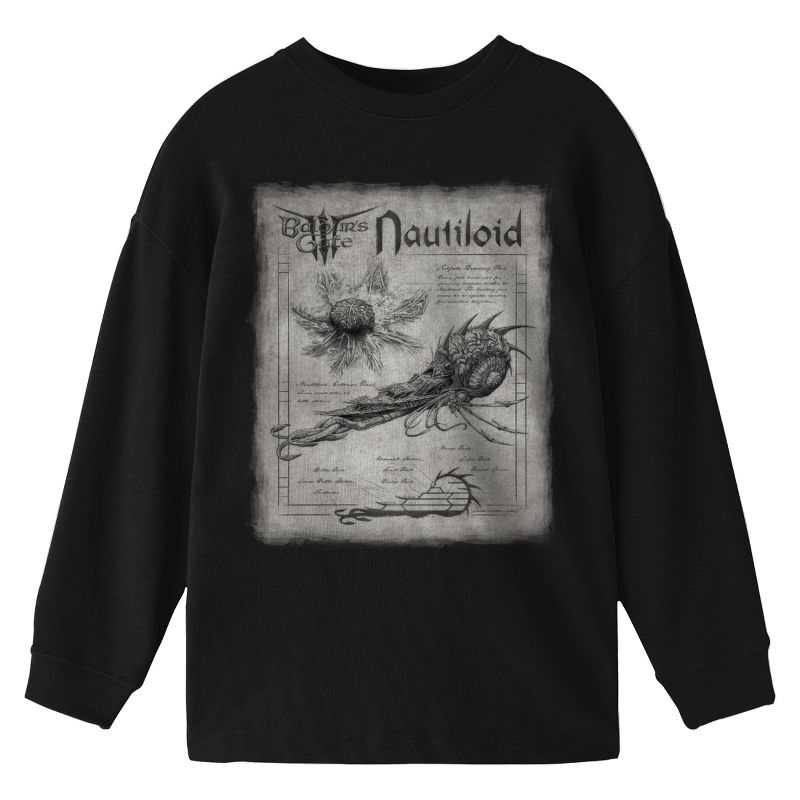 Dungeons & Dragons Nautiloids Design Youth Black Long Sleeve Crew Neck Tee, 1 of 3