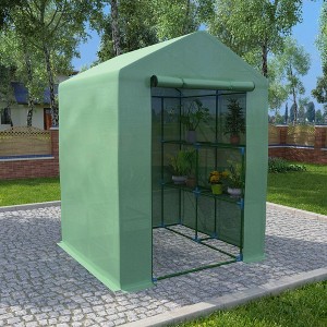 vidaXL Greenhouse with Shelves Steel 56.3 in.x56.3 in.x76.8 in. - 1 of 4