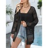 Coolmee Women's Crochet Cardigans Solid Lightweight Tie Front Tops Hollow Out Beach Cover Ups Long Sleeves Summer Knit Cover Cardigans One Size Black - 3 of 4