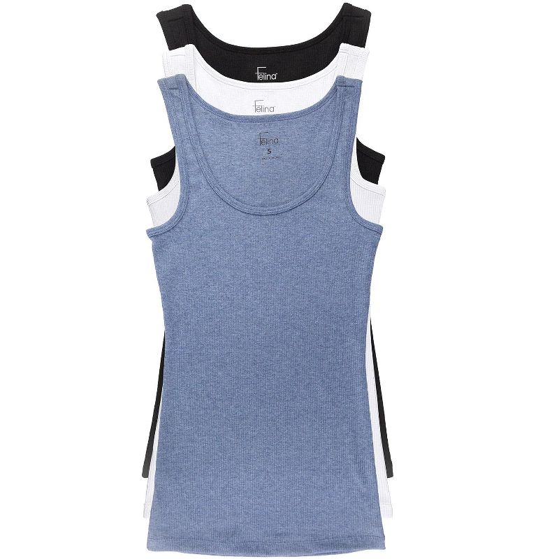 Felina Womens Cotton Ribbed Tank Top 3-Pack, 1 of 2